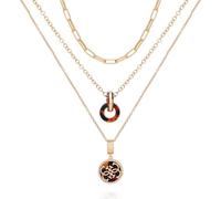 GUESS Collar de doble colgante de tortuga de sésamo con piedra de cristal dorado