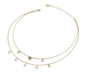 GUESS collar Secret Garden 16-18" Two Rows Flowers Necklace Yellow Gold dorado