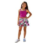 GUESS Conjunto de verano para niña, 10 años, 140 cm, con top cropped fucsia y short floral