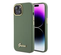 Guess Cover for iPhone 15 Back Cover case - Script Metal Logo & Frame -Cover for Apple iPhone 15 Original Guess (Kaki)