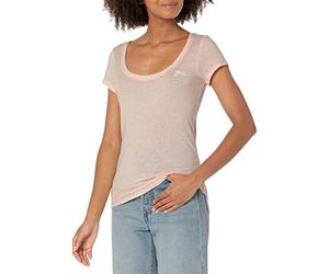 GUESS Eco Essential - Camiseta de Manga Corta con Logotipo y Cuello Redondo Camisa para Mujer, Crema de melocotón., L