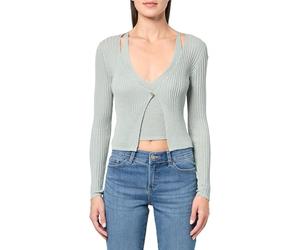 GUESS Eco Long Sleeve Faux Double Layer Reese Sweater Suéter pulóver, Malibu Sage, L para Mujer