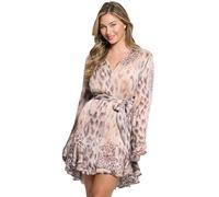 Guess Eco Long Sleeve Sibilla Belt Dress Vestido, Estampado de Jaguar en Polvo Natural, Large para Mujer