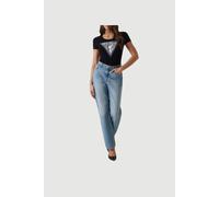 GUESS Eco Ss Cn Triangle Flowe Jet Black A996 Talla: XS | Camisetas de Seda Outlet | Mujer | Negro