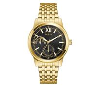 Guess Emerson GW0976G2 - Reloj de Pulsera para Hombre con Fecha, Correa de Acero Inoxidable Dorado, Cristal Mineral, Esfera Negra, 3 Bar, diámetro de la Caja: 42 mm