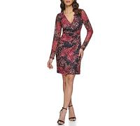 Guess Fitted Long Sleeve V-Neck Dress Vestido de cóctel, Blck Multi, 16 para Mujer