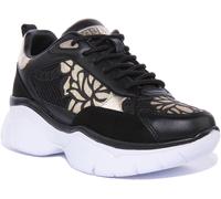 GUESS Floral Arte Textil Zapatos Mujer Zapatillas Negras Dorado UK 3-8