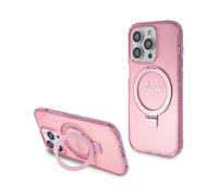 Guess Funda Anillo Soporte Guión Glitter MagSafe Rosa - iPhone 15 Pro Max