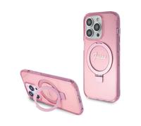 Guess Funda Anillo Soporte Guión Purpurina MagSafe Rosa - iPhone 15 Pro