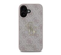 Guess Funda de metal para iPhone 16 Plus con logotipo 4G y monograma, Rosa