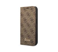 Guess Funda Folio para iPhone 14 Plus Estampado 4G con Soporte Integrado, Marrón