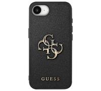 Guess Funda iPhone 16e Cuero Saffiano Gran Logo 4G Dorado, Negro