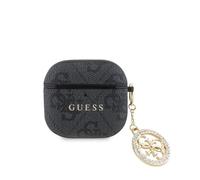 Guess Funda Para Airpods 4 - Carcasa De Polipiel Negra Con Logo 4g Y Charm Con Piedras Brillantes, Diseño Elegante Y Ajuste Preciso