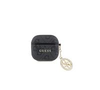 Guess Funda para AirPods 4 - Carcasa de Polipiel Negra con Logo 4G y Charm con Piedras Brillantes, Diseño Elegante y Ajuste Preciso