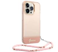 Guess Funda para Apple iPhone 14 Pro Max Colores con correa de cuentas, Rosa