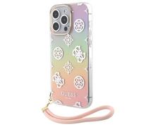 Guess Funda para Apple iPhone 15 Pro TPU Peony con correa de mano, Multicolor