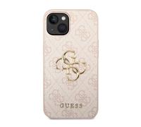 Guess Funda para iPhone 14 con monograma y logotipo 4G en metal, Rosa