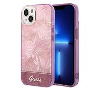 Guess - Funda para iPhone 14 Plus en Hojas Rosadas IML, PC/TPU, Funda rígida cómoda y Duradera con Puertos accesibles, absorción de Golpes y Logotipo de la Firma