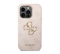 Guess Funda para iPhone 14 Pro Max con monograma y logotipo 4G en metal, Rosa