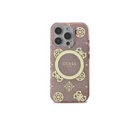 Guess Funda Para Iphone 16 - Carcasa Con Magsafe Con Flores Rosas Y Detalles Dorados, Diseño Elegante Y Ajuste Preciso