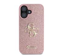 Guess Funda para iPhone 16 Glitter con Logotipo Metálico, Rosa
