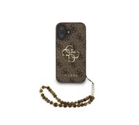 Guess Funda Para Iphone 16 Plus - Carcasa De Polipiel Marrón Con Logo 4g Clásico Y Correa De Perlas, Diseño Elegante Y Ajuste Preciso