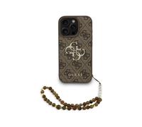 Guess Funda Para Iphone 16 Pro - Carcasa De Polipiel Marrón Con Logo 4g Clásico Y Correa De Perlas, Diseño Elegante Y Ajuste Preciso