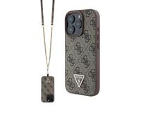 Guess - Funda para iPhone 16 Pro Max, con licencia oficial, de piel sintética, con logotipo de metal, strass y correa cruzada, diseñada para iPhone 16 Pro Max, 6.9 pulgadas, color marrón