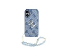 Guess Funda para iPhone 17 - Carcasa de Polipiel Azul con Logo 4G Clásico y Correa de Perlas, Diseño Elegante y Ajuste Preciso