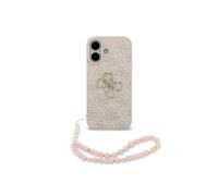 Guess Funda Para Iphone 17 - Carcasa De Polipiel Rosa Con Logo 4g Clásico Y Correa De Perlas, Diseño Elegante Y Ajuste Preciso