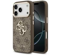 Guess - Funda protectora de CG MOBILE diseñada para iPhone 17 Pro Max, compatible con Mag-Safe, funda de piel sintética 4G con logotipo grande 4G, logotipo clásico y marco de cámara de metal dorado