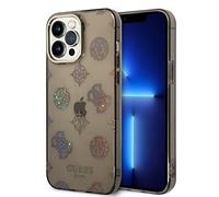 Guess Funda Rígida Translúcida con Peonías Brillantes para Apple iPhone 14 Pro MAX Color Negro