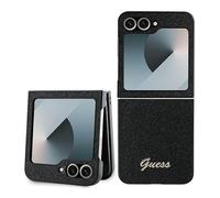 Guess Glitter Script Negro 4G Glitter Script Funda para Samsung Galaxy Z Flip6 F741 Funda rígida TPU/PC Absorbe los Golpes