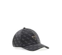 GUESS Gorra de Béisbol con Logo Estampado, Negro, Ajustable, con Placa Triangular Metálica