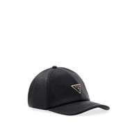GUESS Gorra de Béisbol de Cuero Sintético Negro con Logo Triangular Metálico, Ajustable