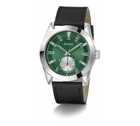 GUESS Reloj de pulsera Greyson de piel para hombre, plata, 44 mm, Percha