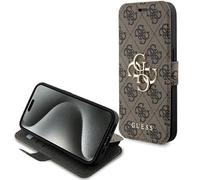 GUESS GUBKP15X4GMGBR Funda para iPhone 15 Pro MAX 6,7 Pulgadas Marrón Libro 4G Logotipo de Metal