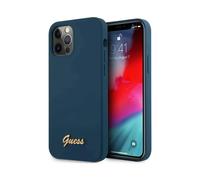 Guess GUHCP12LLSLMGBL Funda Metal Logo Lettering Azul - iPhone 12 Pro Max