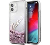 Guess GUHCP12SGLVSPI - Funda para iPhone 12 Mini (5,4"), diseño Vintage con Purpurina, Color Rosa