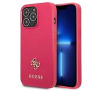 Guess GUHCP13LPS4MF Funda Saffiano 4G Logo Pequeño Metal, Rosa - iPhone 13 / 13 Pro