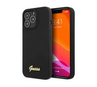 Guess GUHCP13XLSLMGBK Funda de silicona Script Gold Logo Negro - iPhone 13 Pro Max