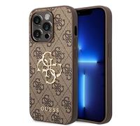 Guess GUHCP14L4GMGBR - Carcasa rígida para iPhone 14 Pro 6, 1", Color marrón y marrón 4G Big Metal Logo, GUHCP14L4GMGGR, Color Negro