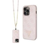 Funda Guess iPhone 14 Pro, rosa - Logotipo metálico Crossbody 4G