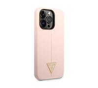 Guess GUHCP14LSLTGP Funda de silicona con logotipo triangular, rosa - iPhone 14 Pro