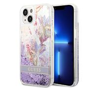 GUESS GUHCP14SLFLSU Funda rígida para 14 6.1 Pulgadas Flor Líquido Glitter Púrpura
