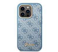 Guess GUHCP14XHG4SHB - Carcasa rígida para iPhone 14 Pro MAX 6, 7 Pulgadas, diseño de Logotipo de Color Azul y Dorado Vintage, Color Negro