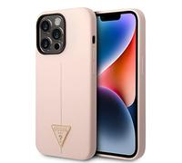 GUESS GUHCP14XSLTGP Funda rígida para iPhone 14 Pro MAX 6.7 Pulgadas Triángulo de Silicona Rosa