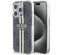 Guess GUHCP15LH4PSEGK Funda para iPhone 15 Pro 6,1 Pulgadas Funda rígida Negra IML 4G Raya Dorada