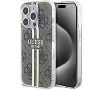 GUESS GUHCP15LH4PSEGW Funda para iPhone 15 Pro 6.1 Pulgada Marrón Estuche Rígido IML 4G Gold Stripe