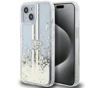 GUESS GUHCP15MLFCSEGT Funda para iPhone 15 Plus / 14 Plus 6,7 Pulgadas Funda Rígida Transparente Líquido Brillo Rayas Doradas